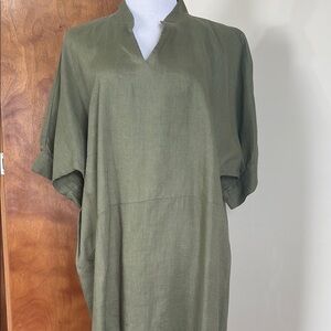 Lisa Bayne  Olive Green Linen Dress XL